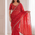 delightful red embroidery work with real bits work fendy satin indian designer wedding saree