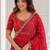 delightful red embroidery work with real bits work fendy satin indian designer wedding saree
