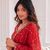 delightful red embroidery work with real bits work fendy satin indian designer wedding saree