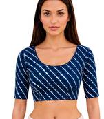 Blue spandex lehria printed stretchable readymade saree blouse