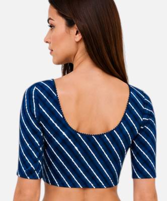 Blue spandex lehria printed stretchable readymade saree blouse 2