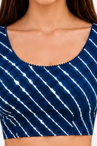 Blue spandex lehria printed stretchable readymade saree blouse