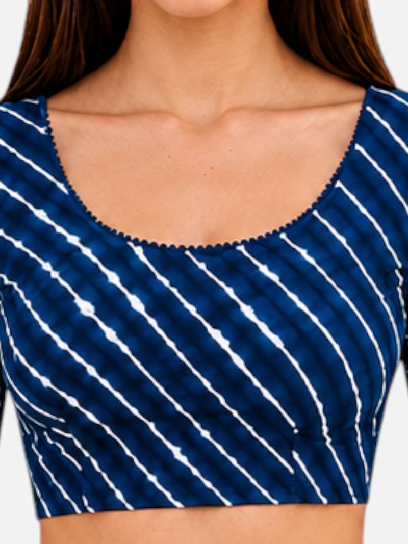 Blue spandex lehria printed stretchable readymade saree blouse
