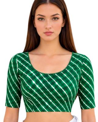 Green spandex lehria printed stretchable readymade saree blouse 1