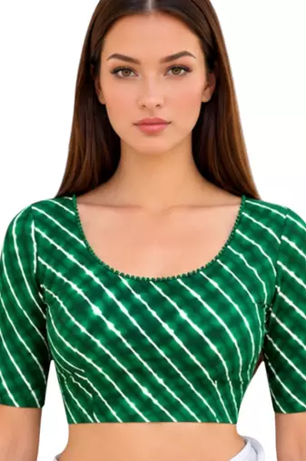 Green spandex lehria printed stretchable readymade saree blouse