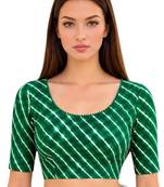 Green spandex lehria printed stretchable readymade saree blouse