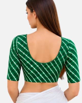 Green spandex lehria printed stretchable readymade saree blouse 2