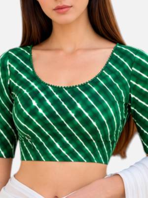 Green spandex lehria printed stretchable readymade saree blouse 5