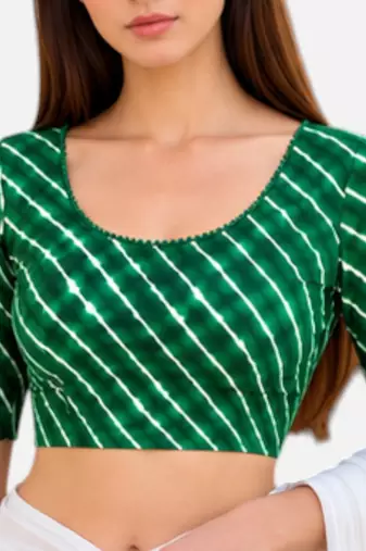 Green spandex lehria printed stretchable readymade saree blouse