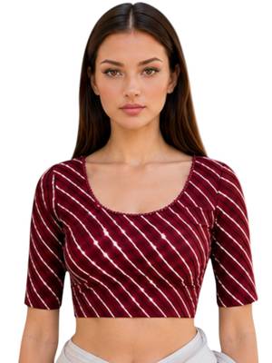 Maroon spandex lehria printed stretchable readymade saree blouse 1