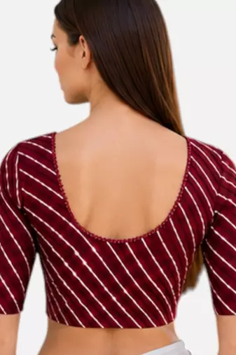 Maroon spandex lehria printed stretchable readymade saree blouse