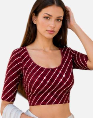 Maroon spandex lehria printed stretchable readymade saree blouse 3