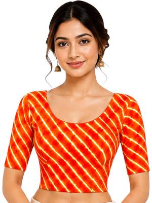 Orange spandex lehria printed stretchable readymade saree blouse 1