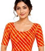 Orange spandex lehria printed stretchable readymade saree blouse