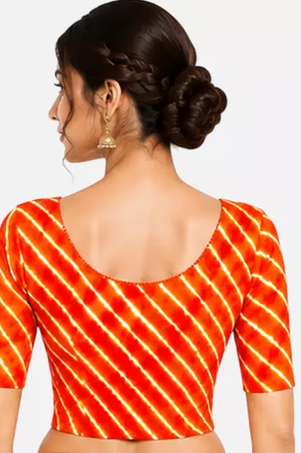 Orange spandex lehria printed stretchable readymade saree blouse
