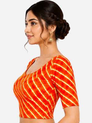Orange spandex lehria printed stretchable readymade saree blouse 4