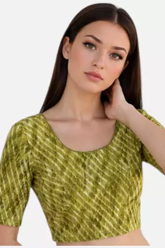 Pista spandex lehria printed stretchable readymade saree blouse