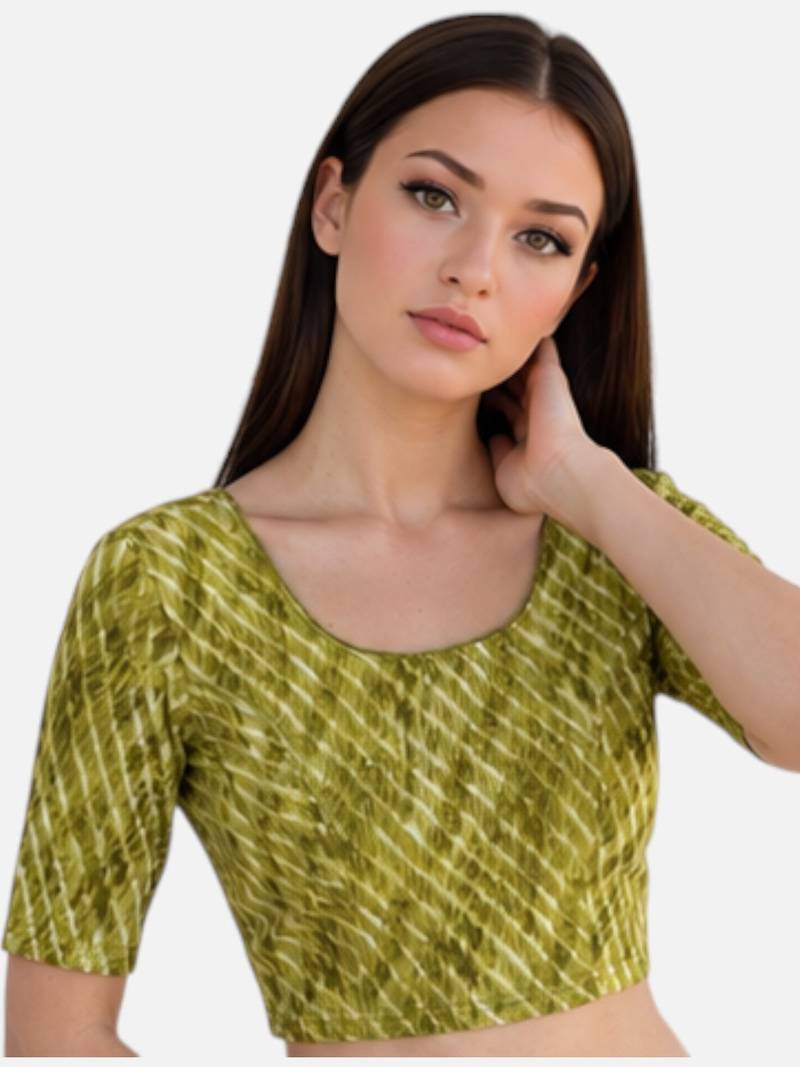 Pista spandex lehria printed stretchable readymade saree blouse