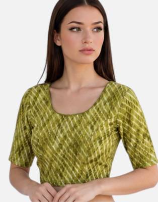 Pista spandex lehria printed stretchable readymade saree blouse 4