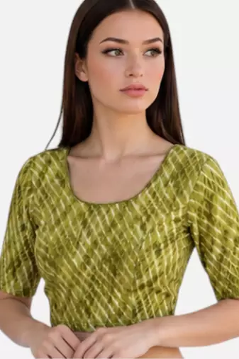 Pista spandex lehria printed stretchable readymade saree blouse