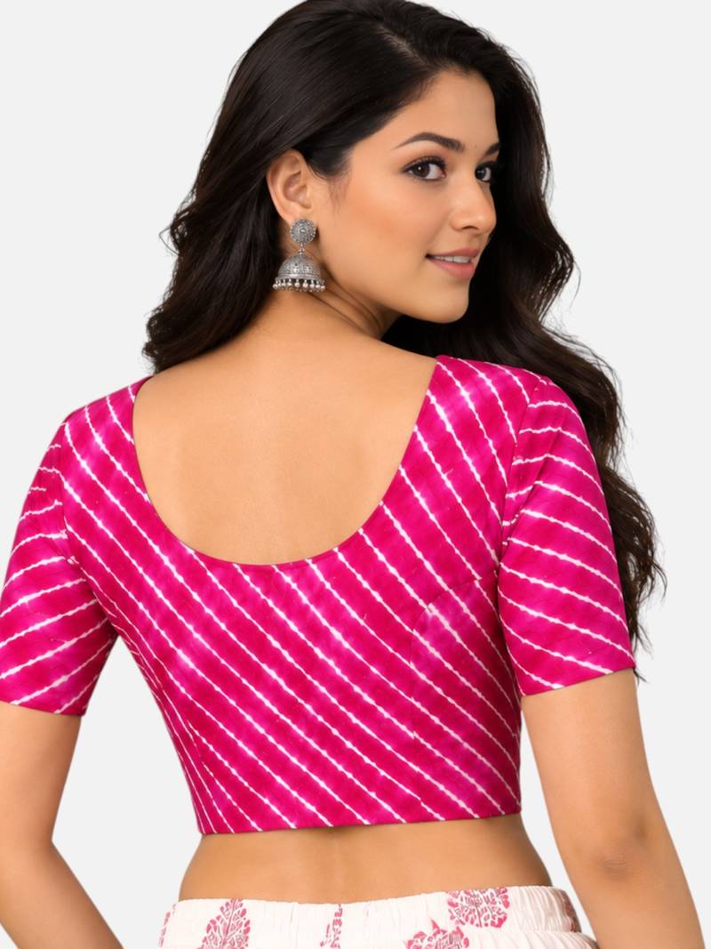 Rani spandex lehria printed stretchable readymade saree blouse