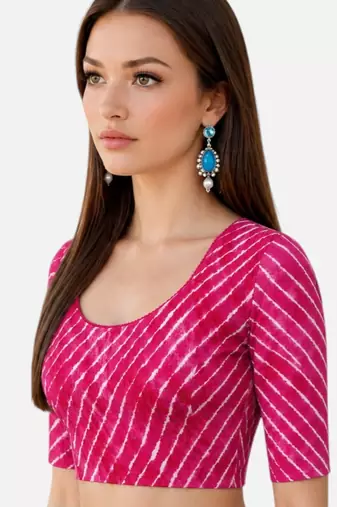Rani spandex lehria printed stretchable readymade saree blouse