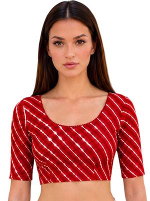 Red spandex lehria printed stretchable readymade saree blouse 1