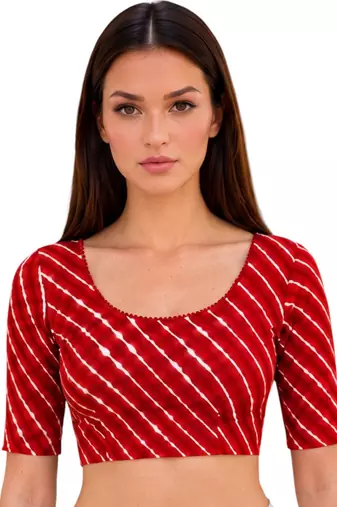 Red spandex lehria printed stretchable readymade saree blouse