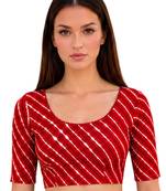 Red spandex lehria printed stretchable readymade saree blouse