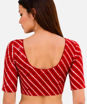 Red spandex lehria printed stretchable readymade saree blouse 2