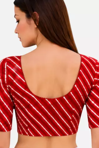 Red spandex lehria printed stretchable readymade saree blouse