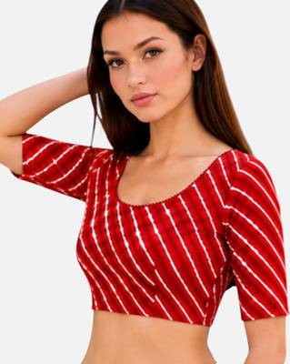 Red spandex lehria printed stretchable readymade saree blouse 3