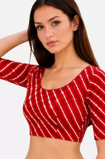 Red spandex lehria printed stretchable readymade saree blouse