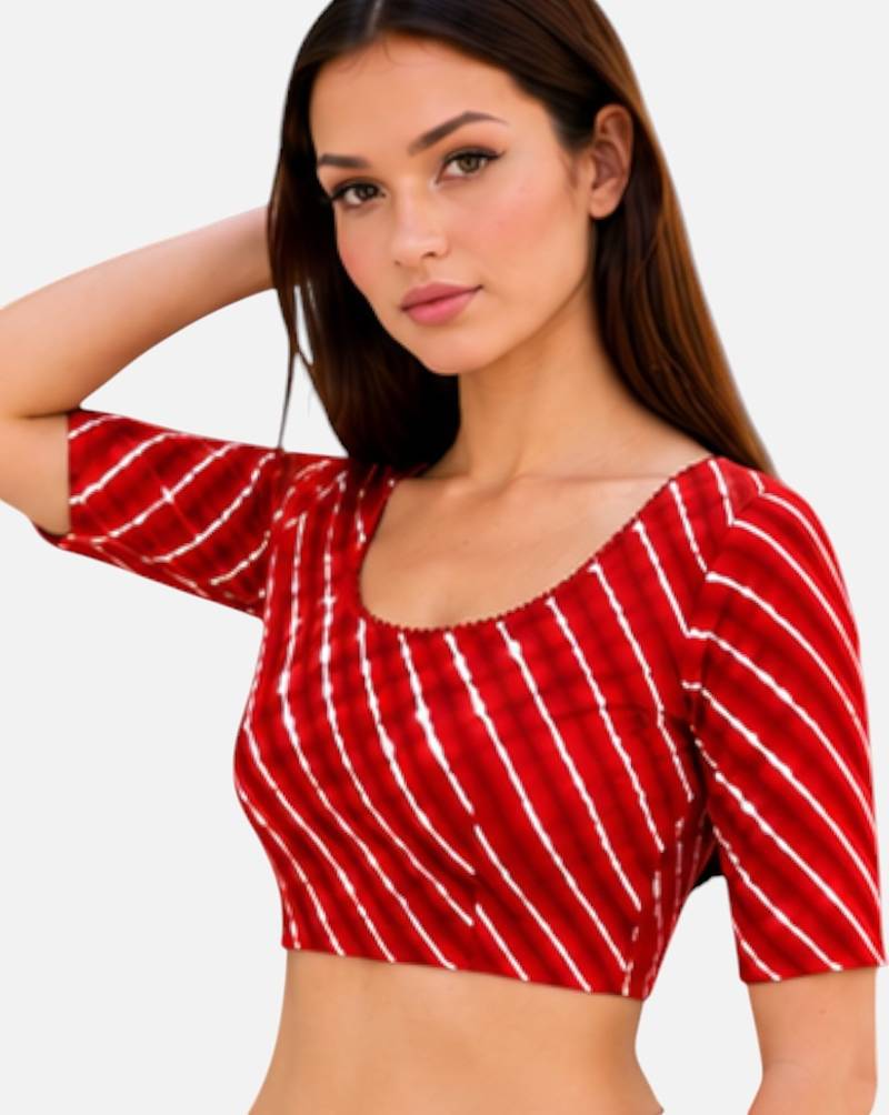 Red spandex lehria printed stretchable readymade saree blouse
