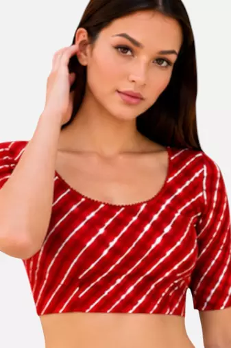 Red spandex lehria printed stretchable readymade saree blouse