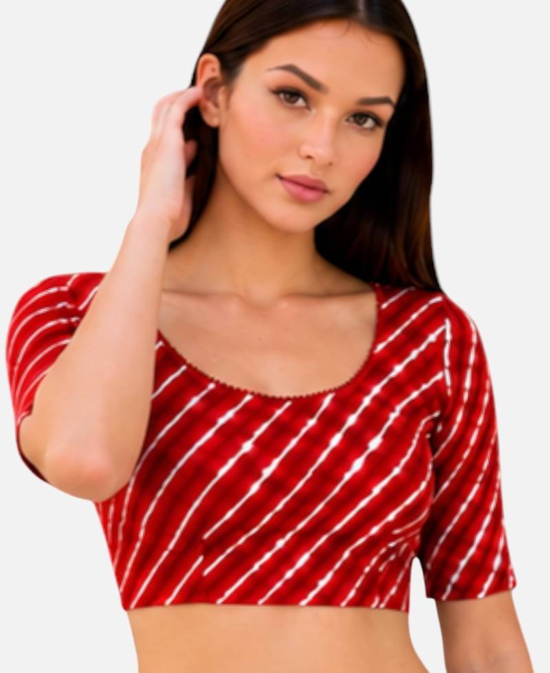 Red spandex lehria printed stretchable readymade saree blouse