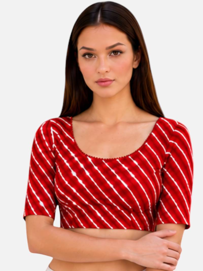 Red spandex lehria printed stretchable readymade saree blouse