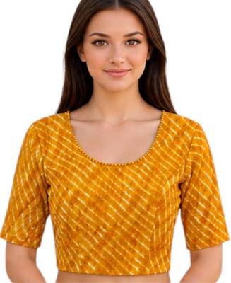 Yellow spandex lehria printed stretchable readymade saree blouse 1