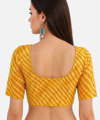 Yellow spandex lehria printed stretchable readymade saree blouse 2