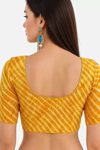 Yellow spandex lehria printed stretchable readymade saree blouse