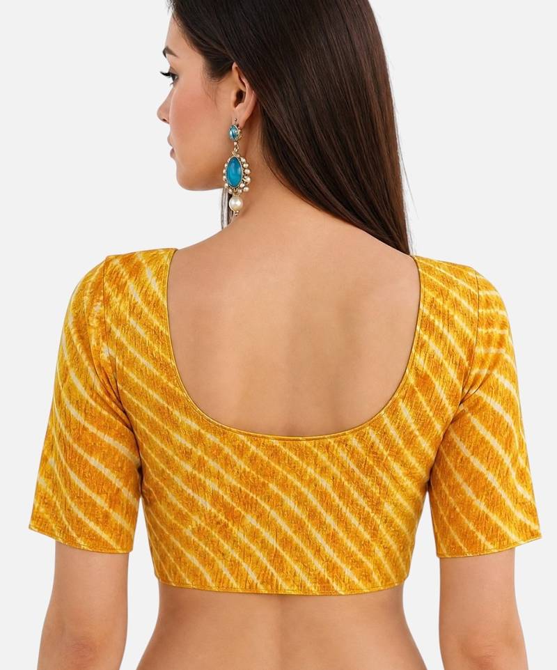 Yellow spandex lehria printed stretchable readymade saree blouse