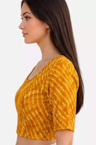 Yellow spandex lehria printed stretchable readymade saree blouse