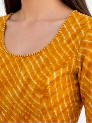 Yellow spandex lehria printed stretchable readymade saree blouse 5