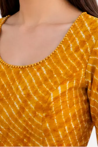 Yellow spandex lehria printed stretchable readymade saree blouse