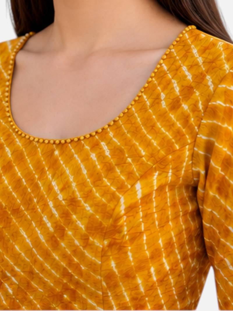 Yellow spandex lehria printed stretchable readymade saree blouse