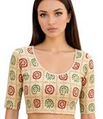 Cream spandex bandani printed stretchable readymade saree blouse