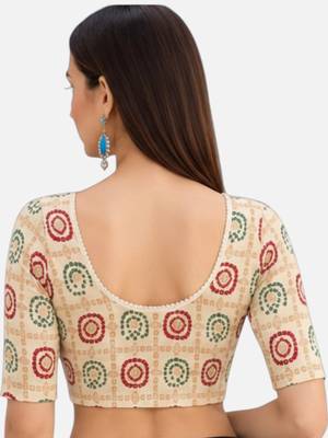 Cream spandex bandani printed stretchable readymade saree blouse 2