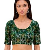 Green spandex bandani printed stretchable readymade saree blouse