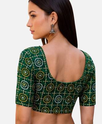 Green spandex bandani printed stretchable readymade saree blouse 2