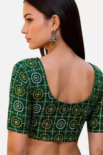 Green spandex bandani printed stretchable readymade saree blouse